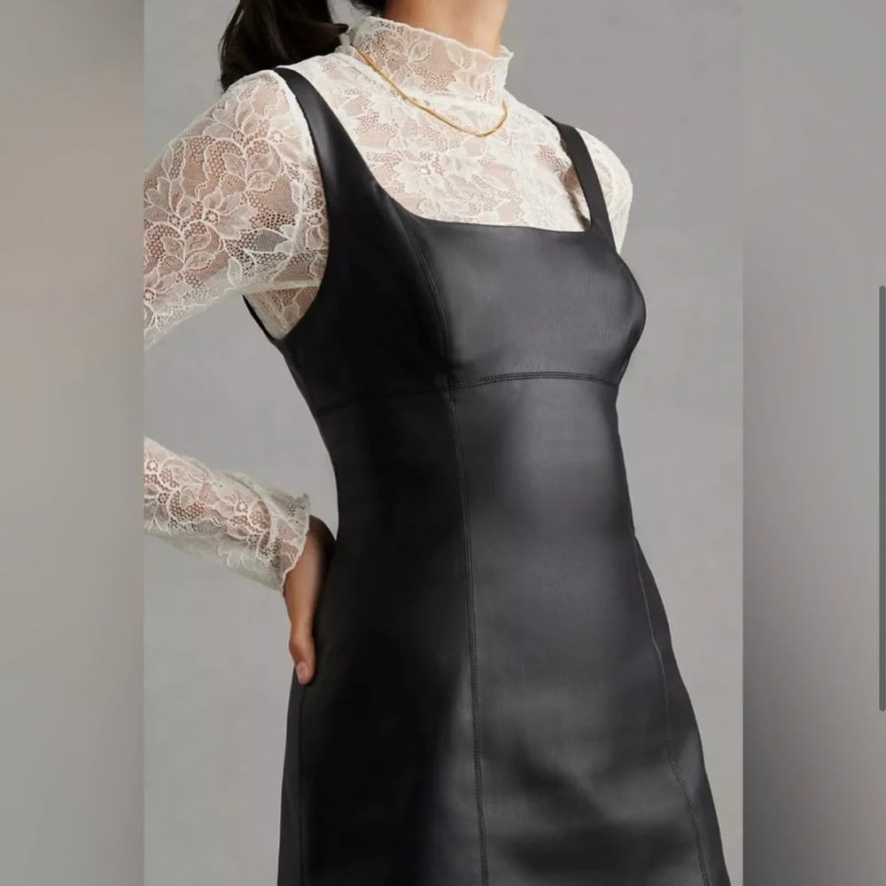 Anthropologie Maeve Faux Leather Mini Dress NWOT Size 14 - Picture 2 of 8